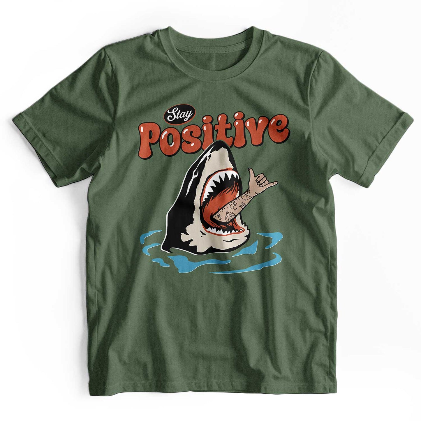 Stay Positive: Retro 90s Shark Beach T-Shirt
