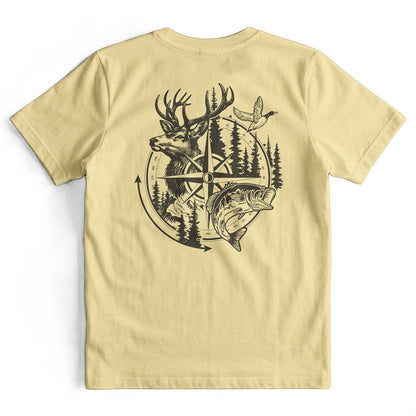 Compass Hunting Art Deer Fish T-Shirt