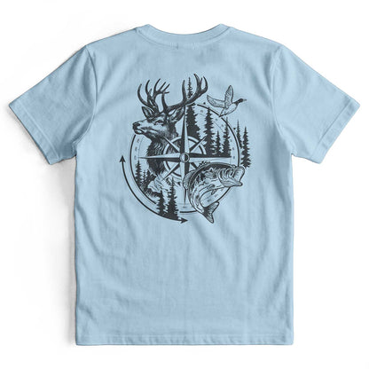 Compass Hunting Art Deer Fish T-Shirt