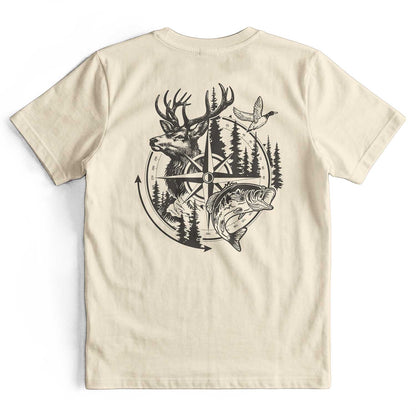 Compass Hunting Art Deer Fish T-Shirt