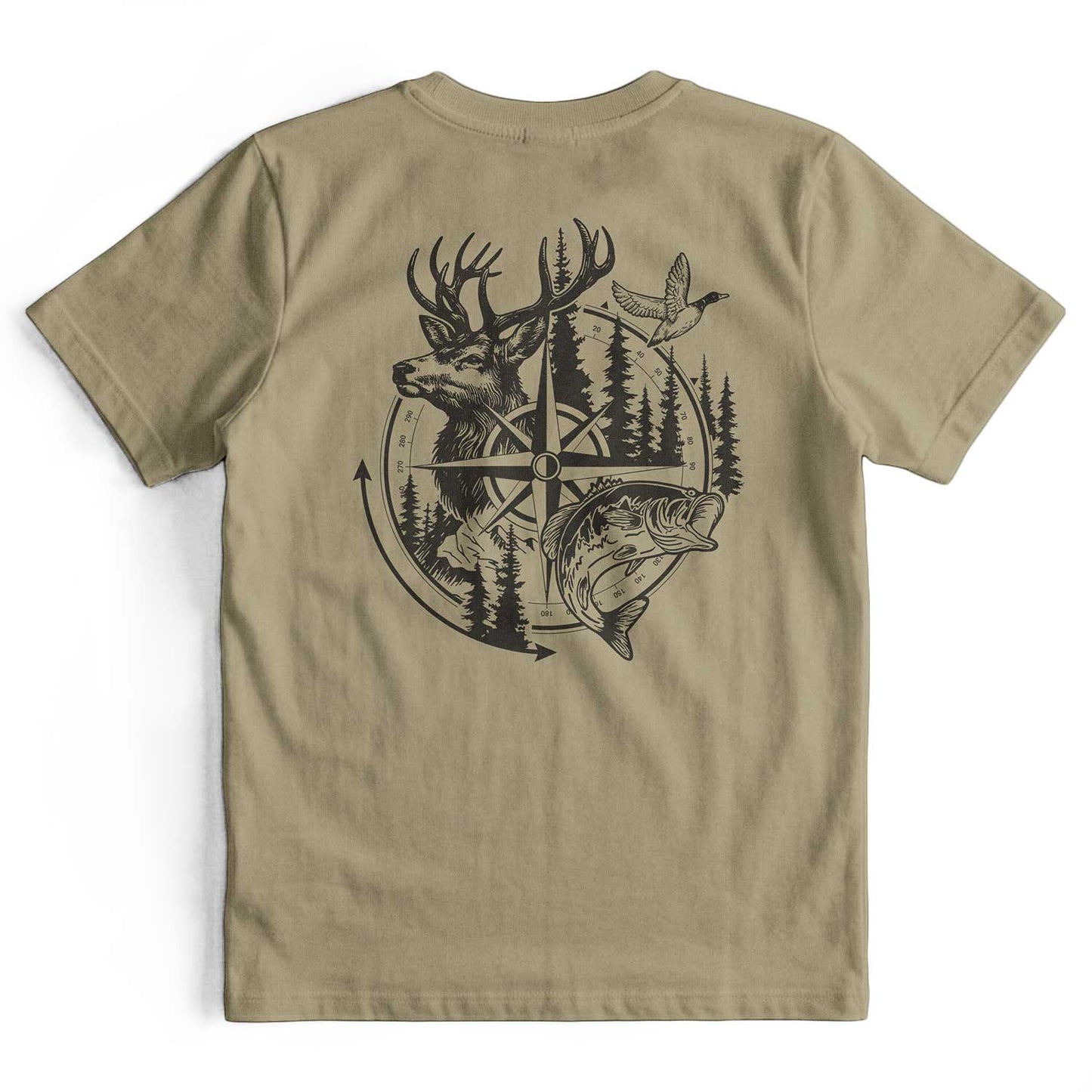 Compass Hunting Art Deer Fish T-Shirt