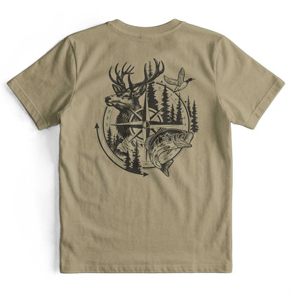 Compass Hunting Art Deer Fish T-Shirt