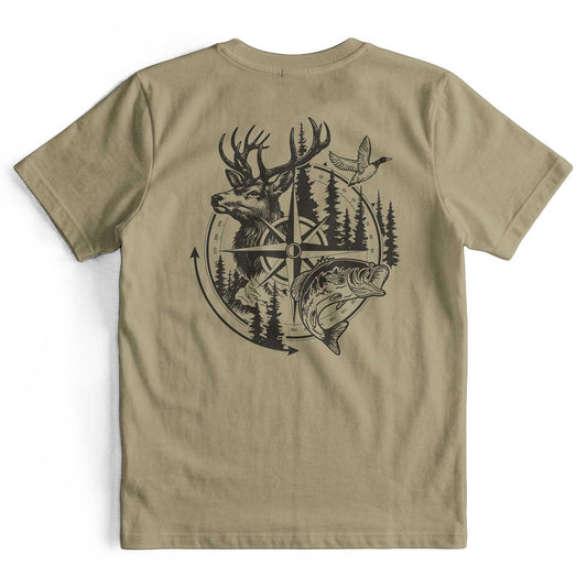 Compass Hunting Art Deer Fish T-Shirt