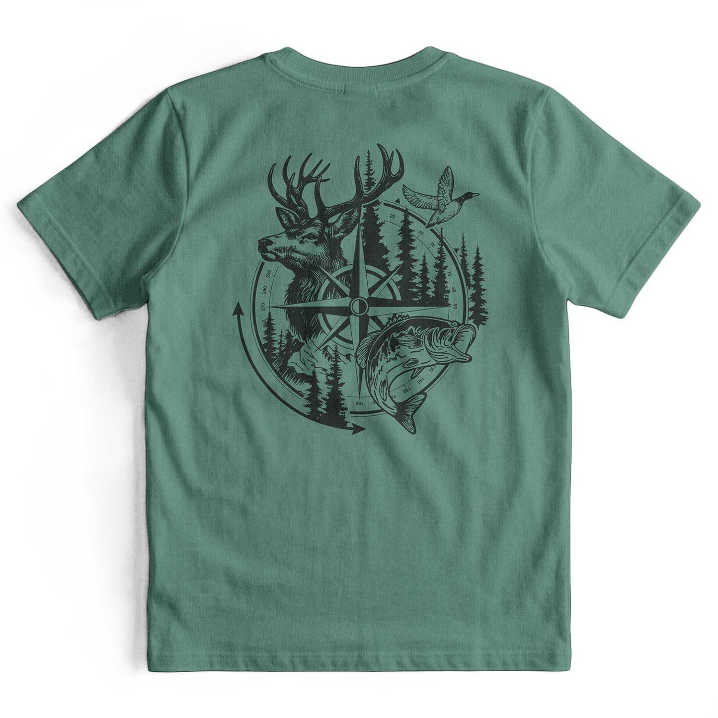 Compass Hunting Art Deer Fish T-Shirt
