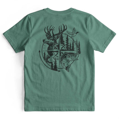 Compass Hunting Art Deer Fish T-Shirt