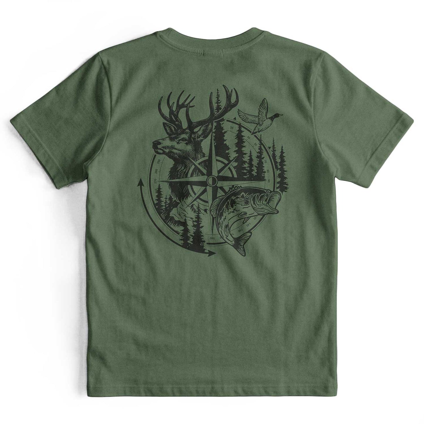 Compass Hunting Art Deer Fish T-Shirt