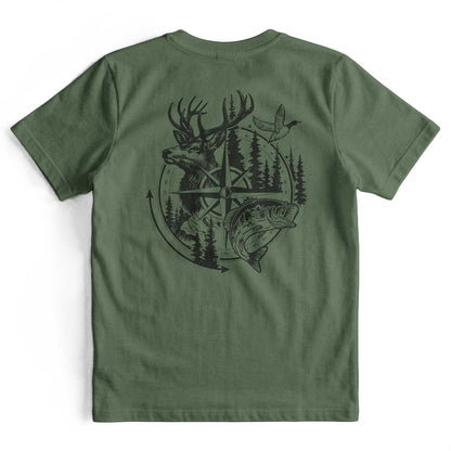 Compass Hunting Art Deer Fish T-Shirt