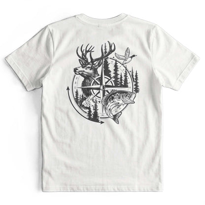 Compass Hunting Art Deer Fish T-Shirt