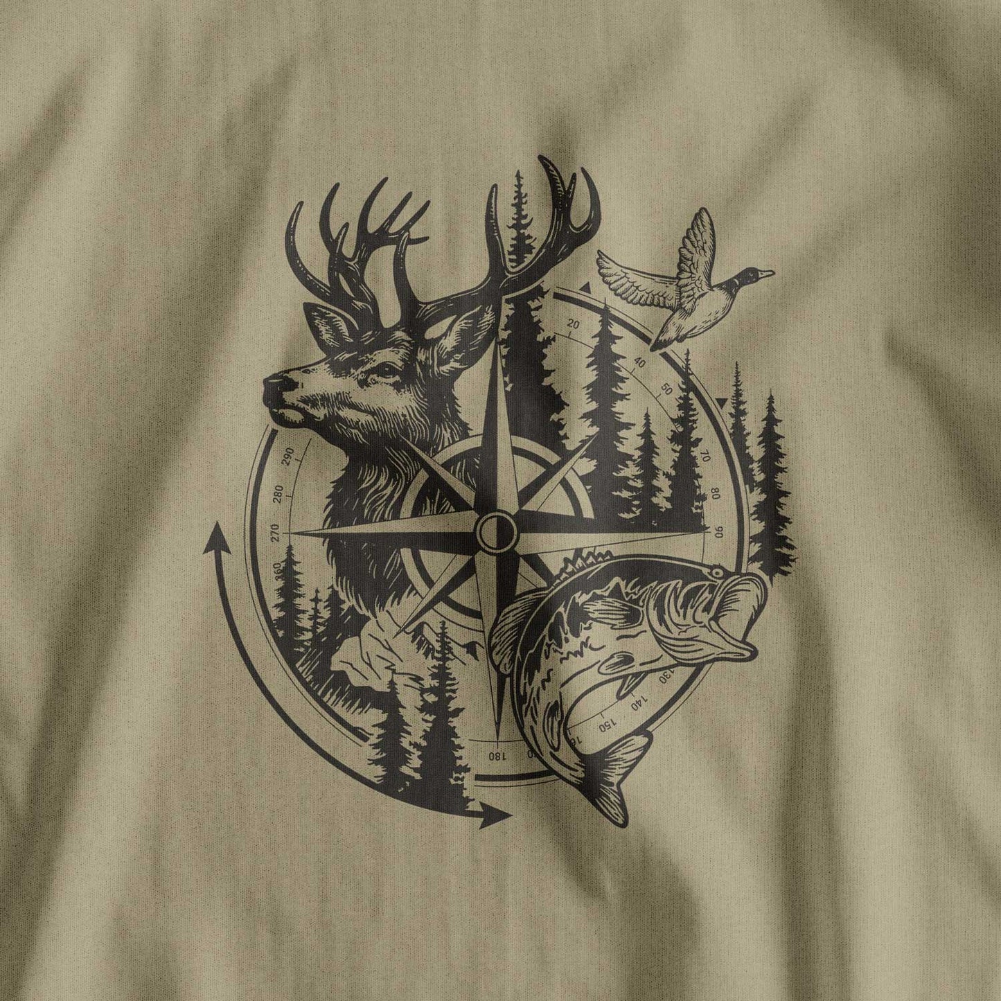 Compass Hunting Art Deer Fish T-Shirt