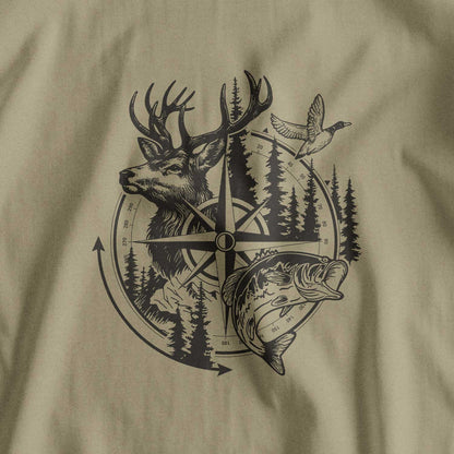 Compass Hunting Art Deer Fish T-Shirt