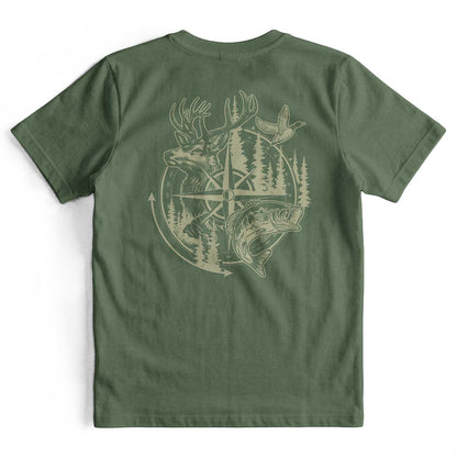 Compass Hunting Art Deer Duck Fishing T-Shirt