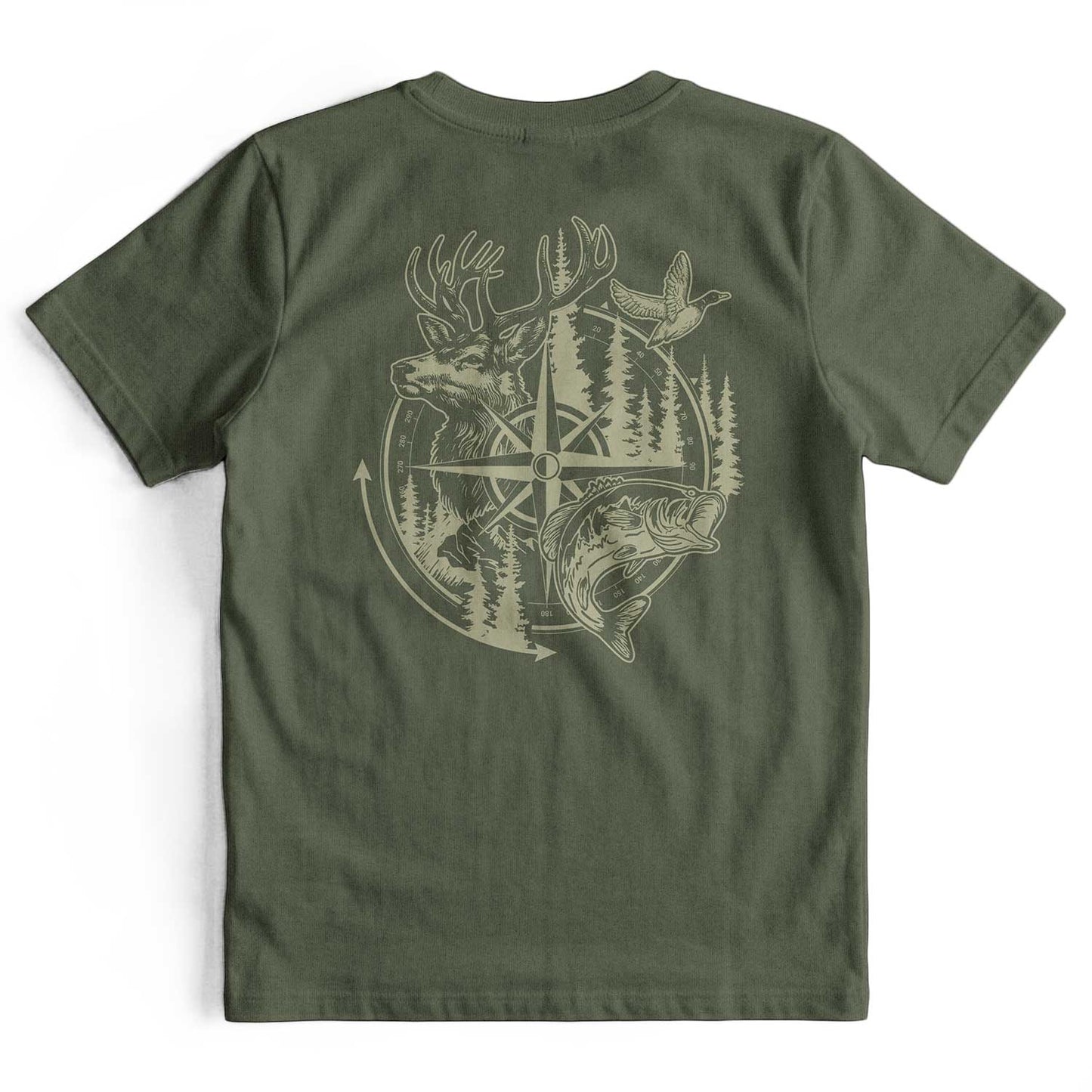 Compass Hunting Art Deer Duck Fishing T-Shirt