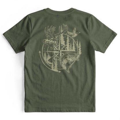 Compass Hunting Art Deer Duck Fishing T-Shirt