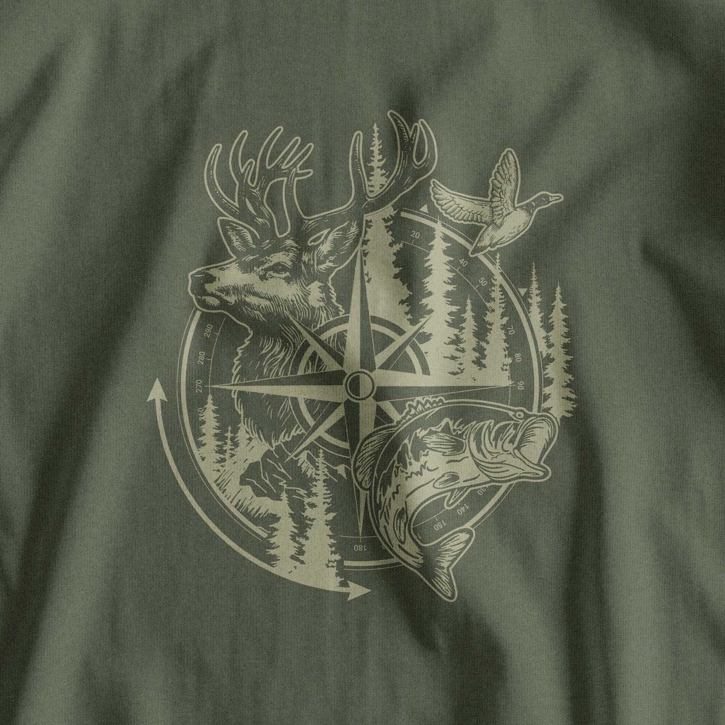Compass Hunting Art Deer Duck Fishing T-Shirt