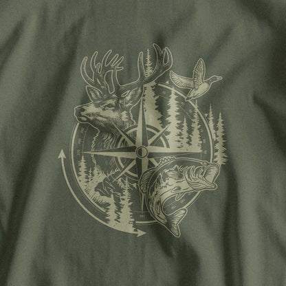 Compass Hunting Art Deer Duck Fishing T-Shirt