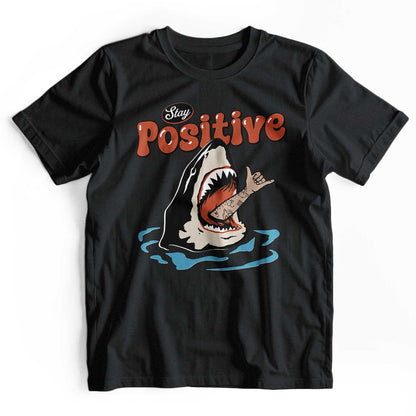 Stay Positive: Retro 90s Shark Beach T-Shirt