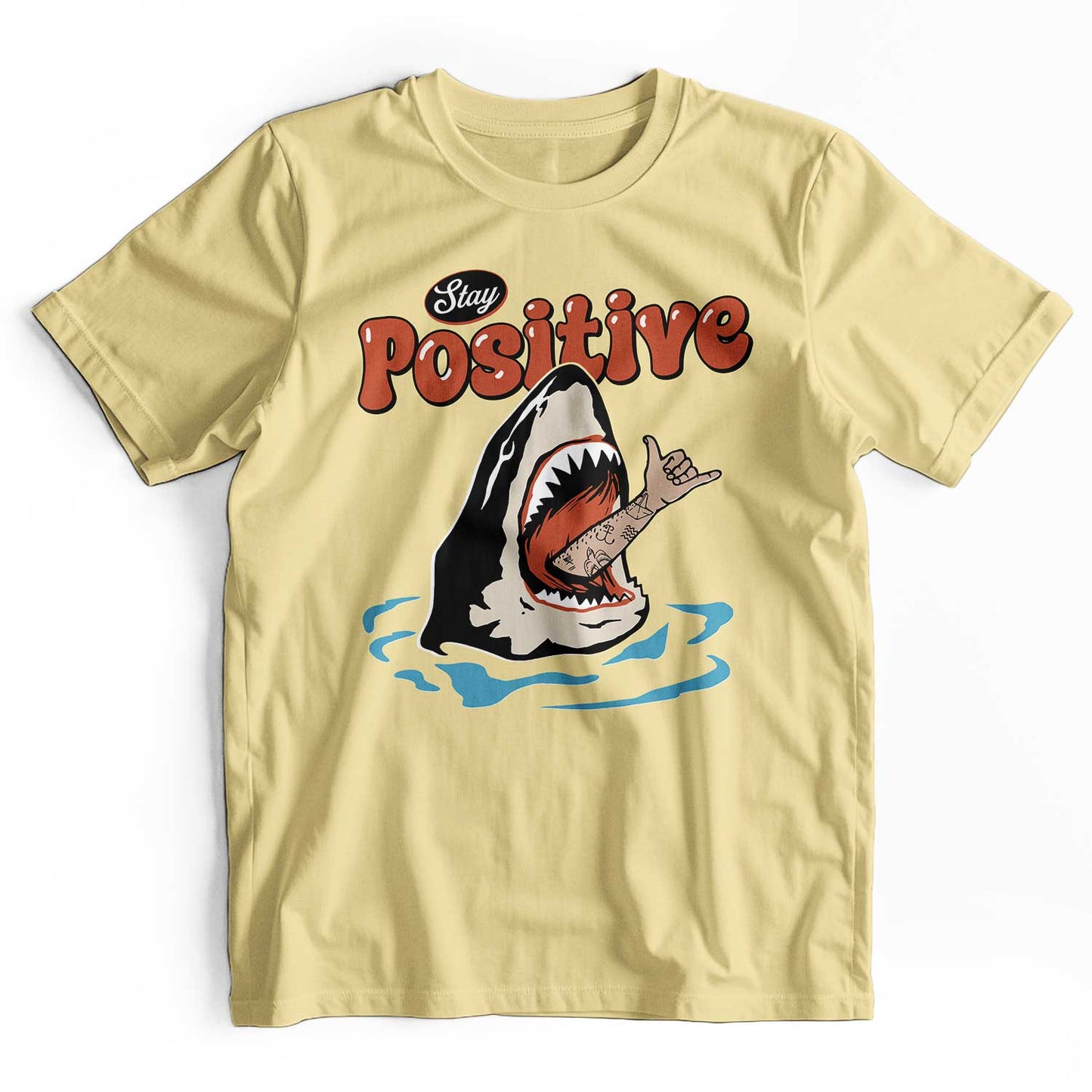 Stay Positive: Retro 90s Shark Beach T-Shirt