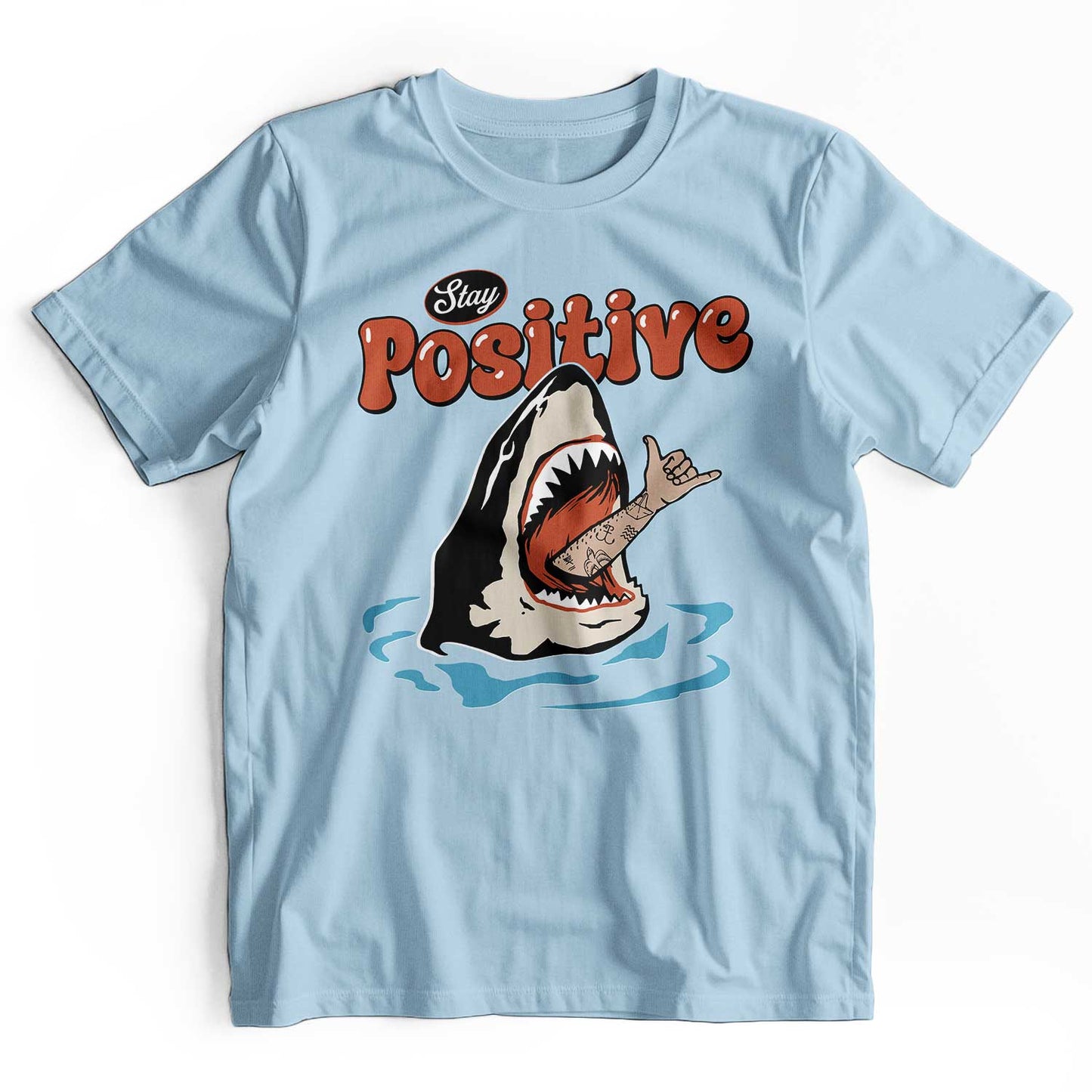 Stay Positive: Retro 90s Shark Beach T-Shirt