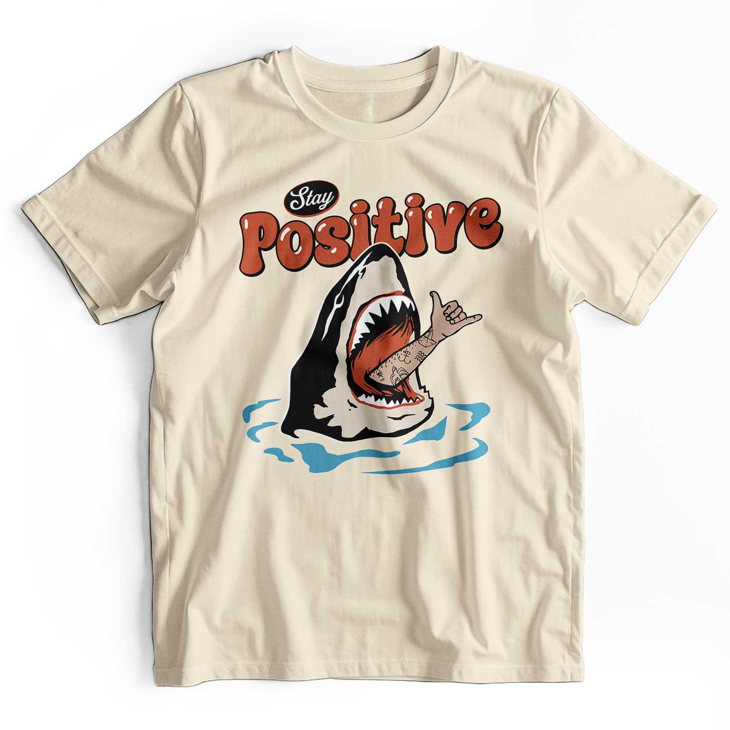 Stay Positive: Retro 90s Shark Beach T-Shirt