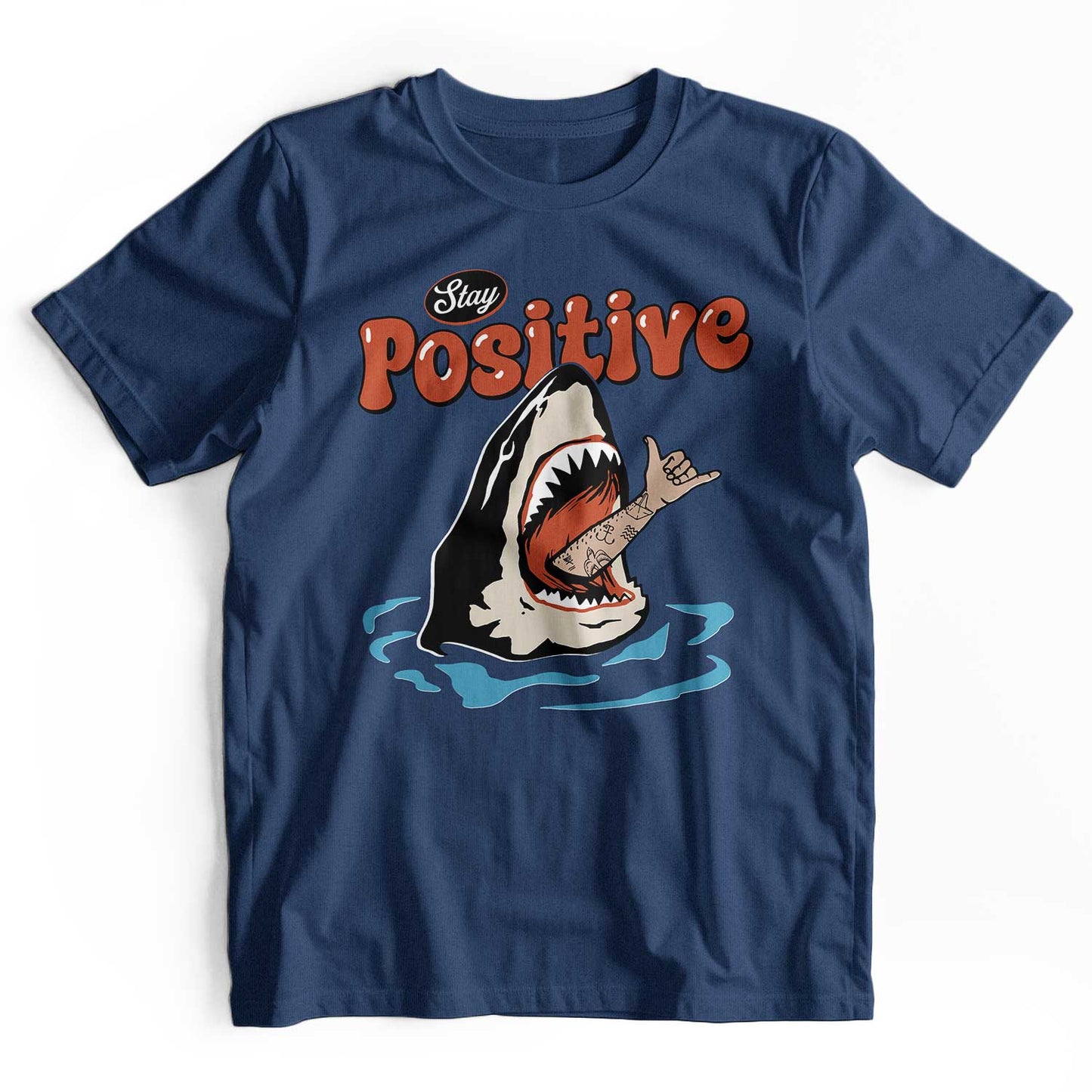 Stay Positive: Retro 90s Shark Beach T-Shirt