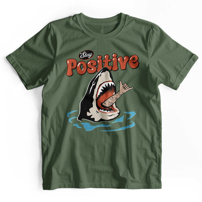 Stay Positive: Retro 90s Shark Beach T-Shirt