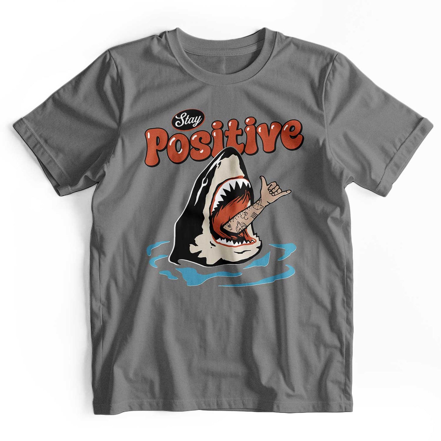 Stay Positive: Retro 90s Shark Beach T-Shirt