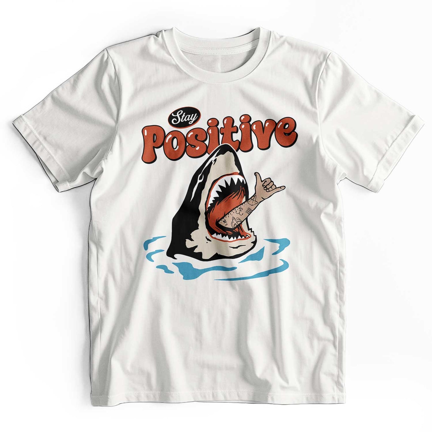 Stay Positive: Retro 90s Shark Beach T-Shirt