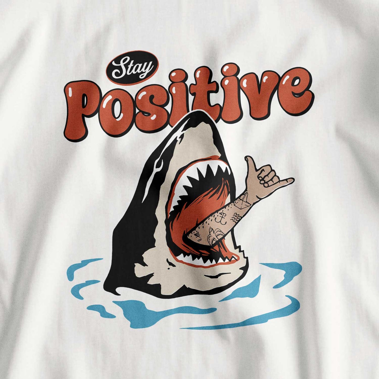 Stay Positive: Retro 90s Shark Beach T-Shirt